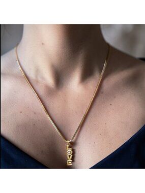 Gold-Tone LOVE Pendant Necklace With Rhinestone Accent 18-Inch Snake Chain Timel